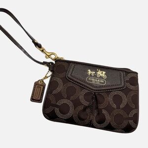 COACH Madison 44443 OP Art Sig Dots Mahogany brown Small Wristlet wallet pouch